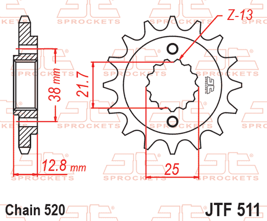 JT JTF511-15 Kauçuk Destekli Sessiz Ön Dişli 15 Diş ürün görseli