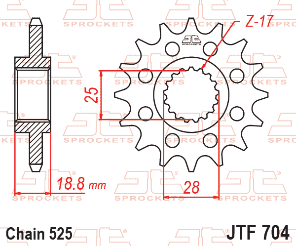 JT JTF704-17 Kauçuk Destekli Sessiz Ön Dişli 17 Diş ürün görseli