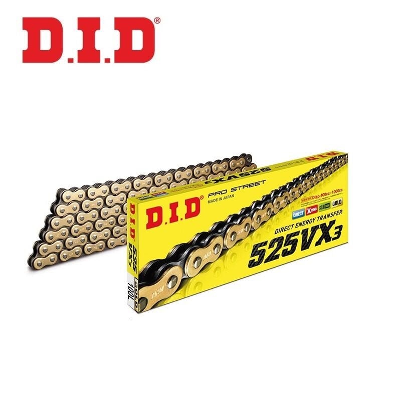 DID 525VX3 Gold X Ring Zincir 124 Bakla Motosiklet Zinciri ürün görseli